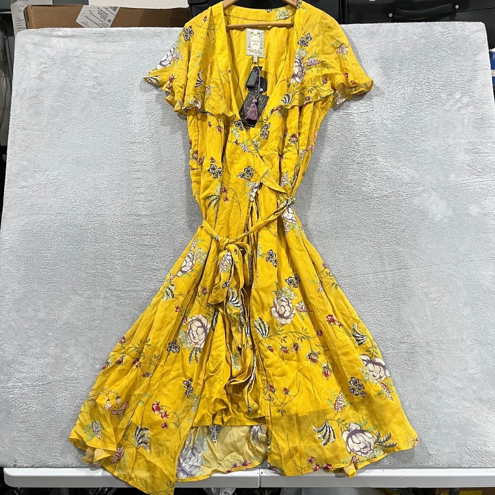 Christina Hendricks x Joanie Wrap Maxi Dress Womens 16 Yellow Honeysuckle Floral